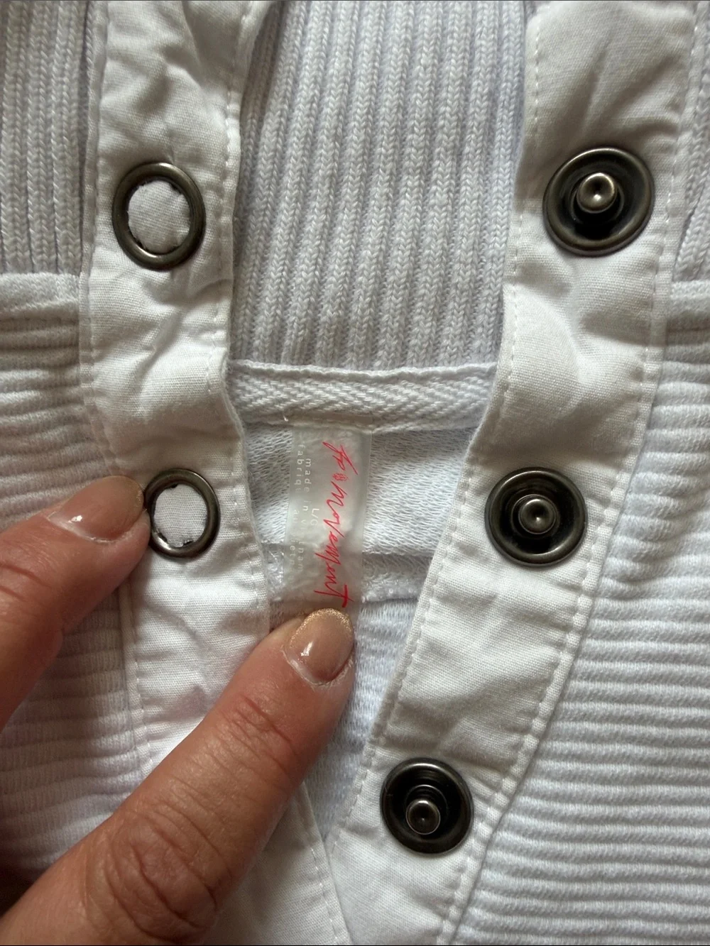 Free People White Waffle Snap-Front Pullover Hoodie
